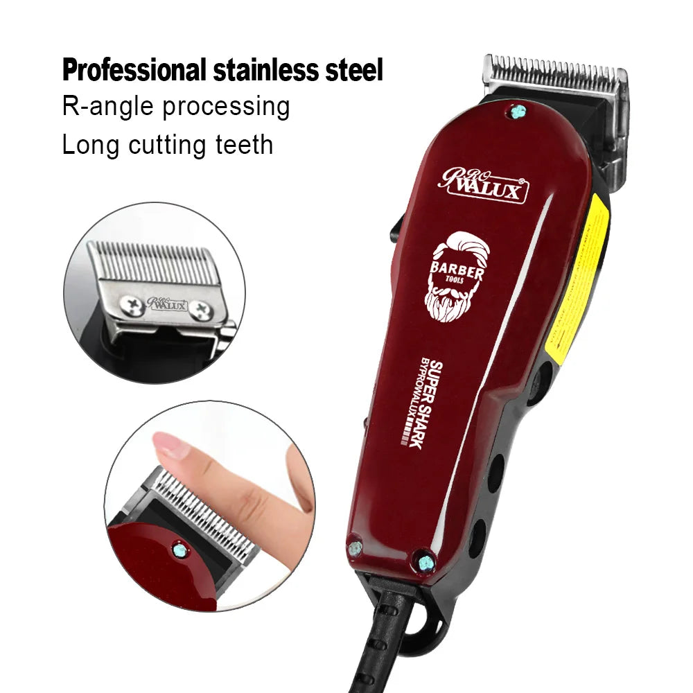 WALUX Professional AC220-240V Hair Clipper 10W Powerful Hair Trimmer- Home Man Shaver 2M Cable Hair Cutting Machine 8 Guard Combs