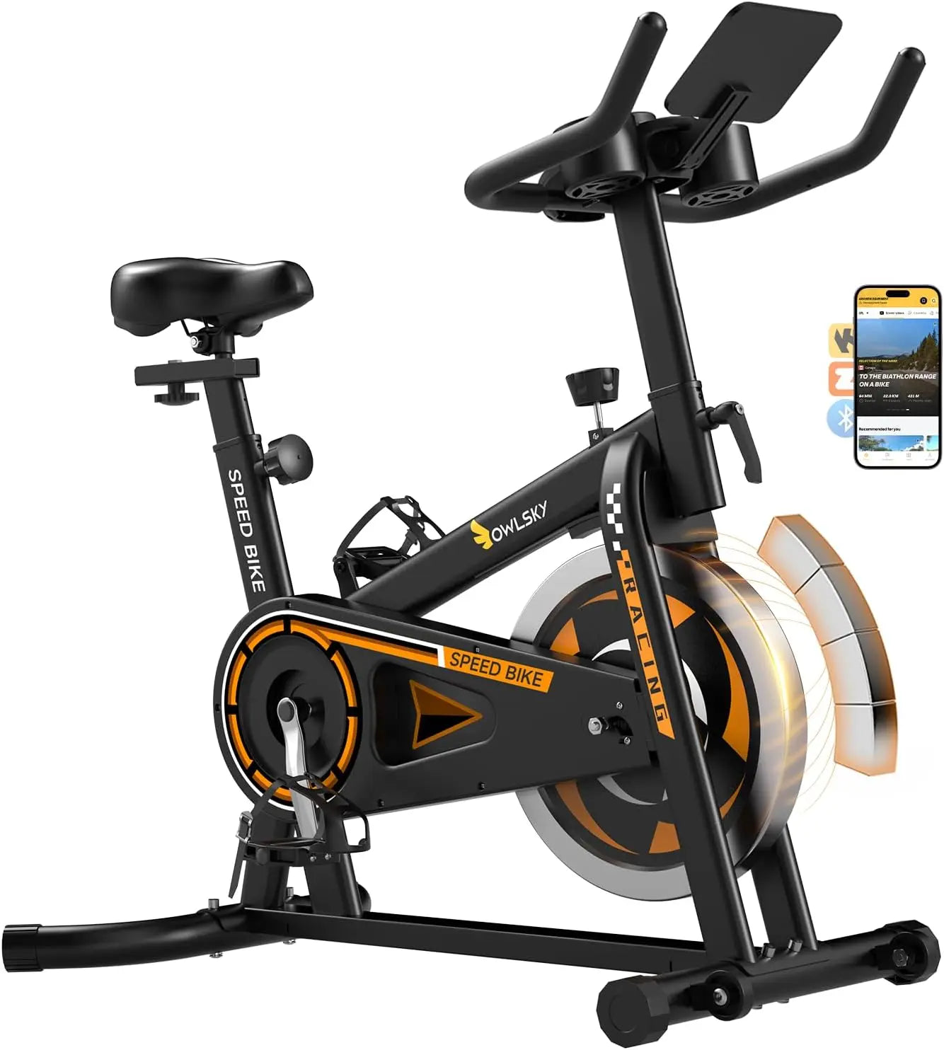 OWLSKY Exercise Bike, Stationary Indoor Cycling Bike for Home Gym with App, 300 LBS Weight Capacity & Magnetic Resistance Spin Bike with Bluetooth.