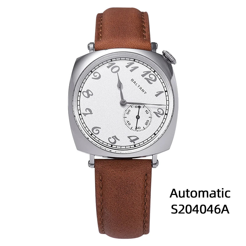 Baltany 1921 Vintage Homage Watch S4046 Sub-second Seagull 1701 Cockeyed Salmon Dial Square Case Men Stainless Steel Wristwatch