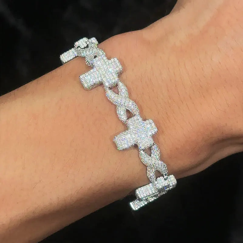 TUHE High Quality Classic Unisex Cross Bracelet Moissanite- 925 Silver Bracelet Hip Hop Jewelry