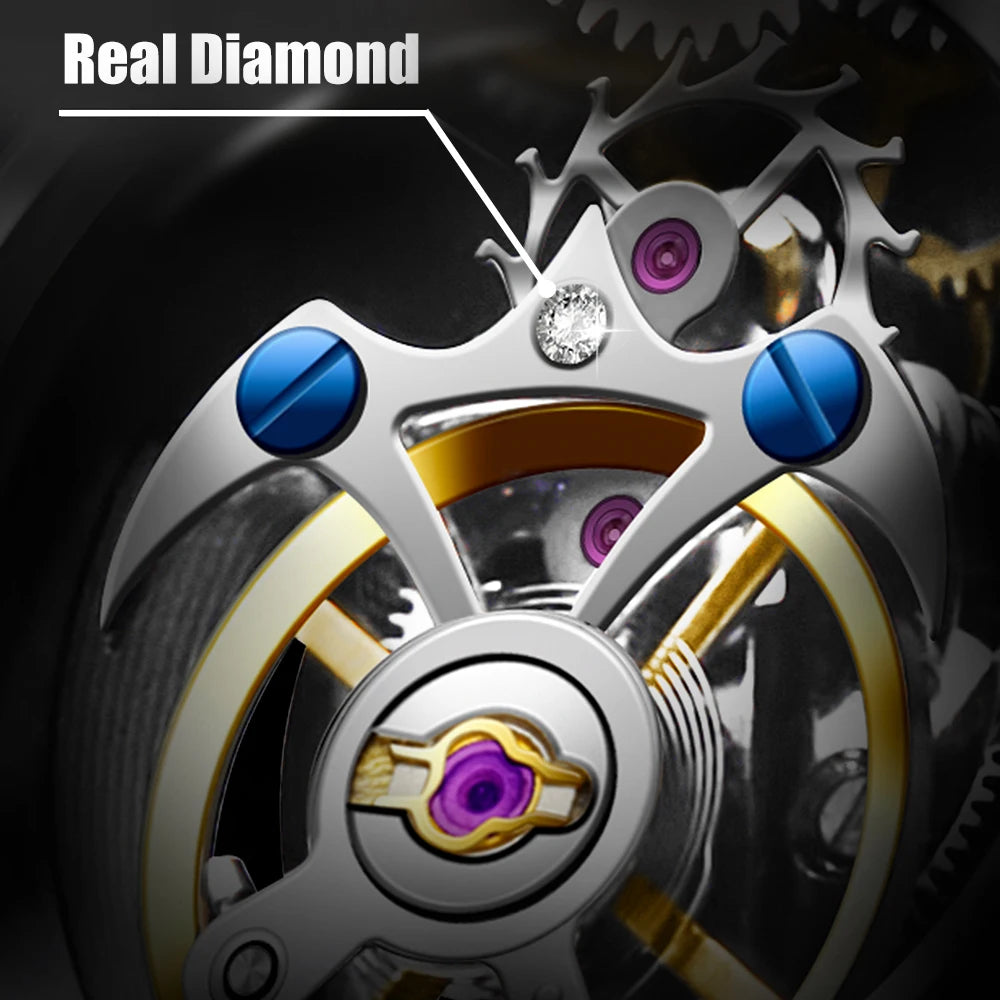 AESOP New Luxury Real Flying Tourbillon Mechanical Sapphire Waterproof Watch- Skeleton Men`s Wristwatches- Stainless Steel