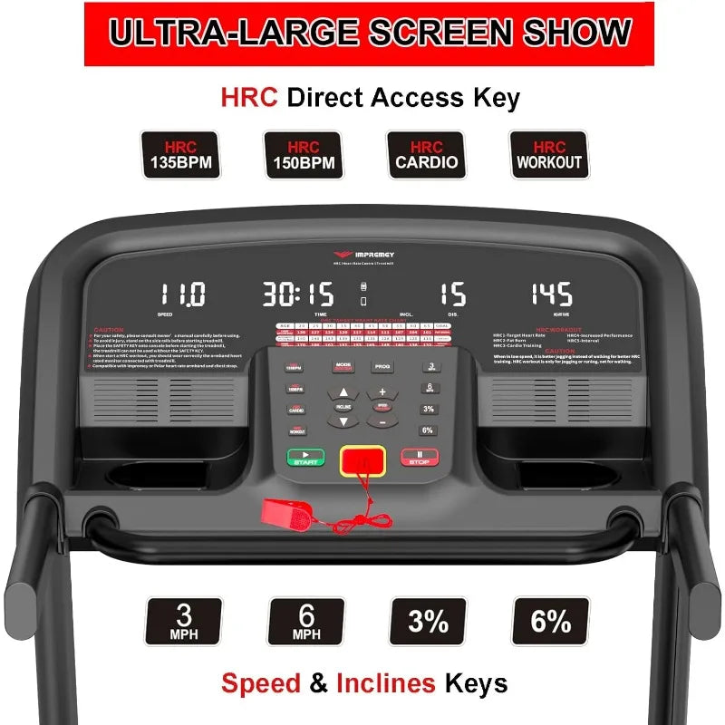 Impremey Folding Treadmill with Auto Incline 15%, 3.5HP, 350 Lb Capacity, 11 MPH, 50" x 19" Ultra Large Running Area