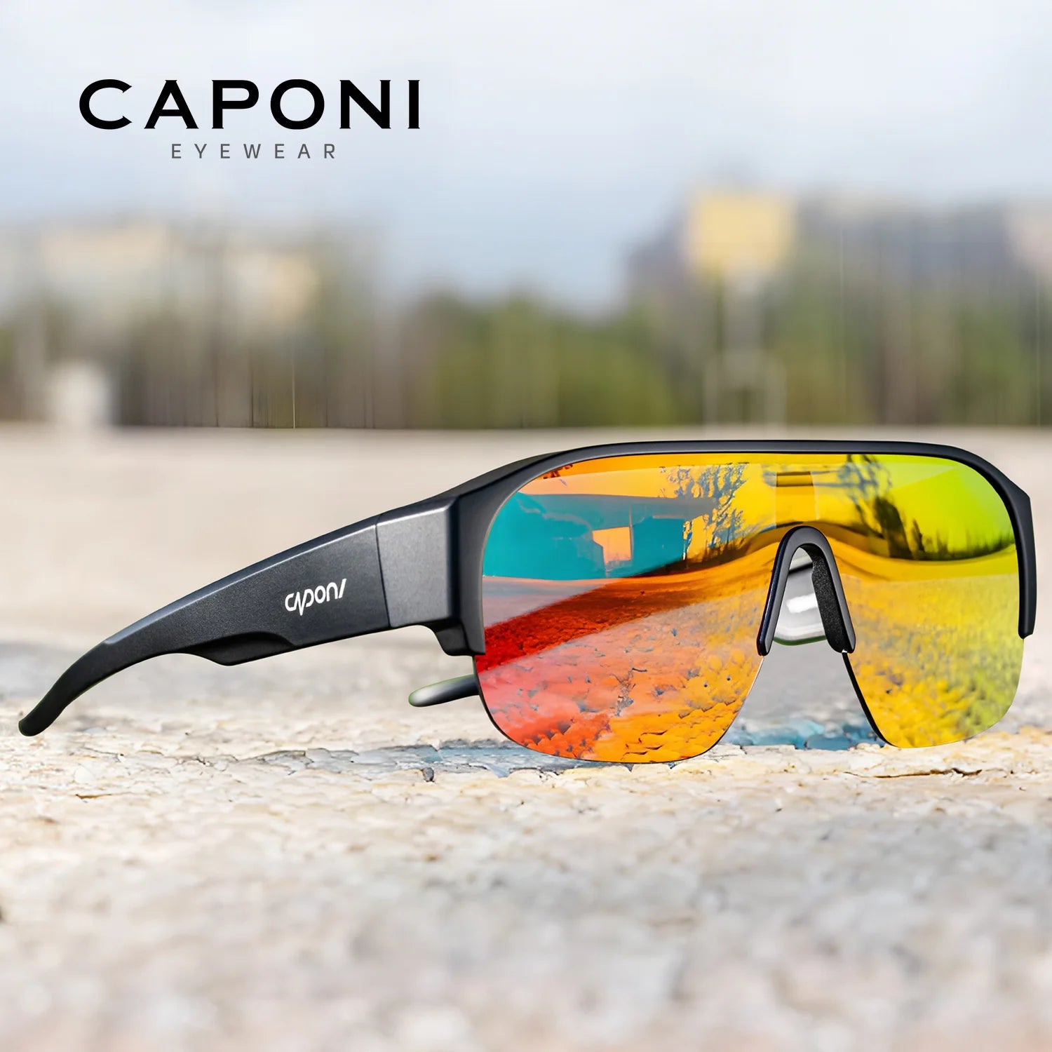 CAPONI Sports Men`s Fit Over Sunglasses- High Quality Outdoor Photochromic Sun Glasses Anti Glare UV400 Protection Shade BS34725