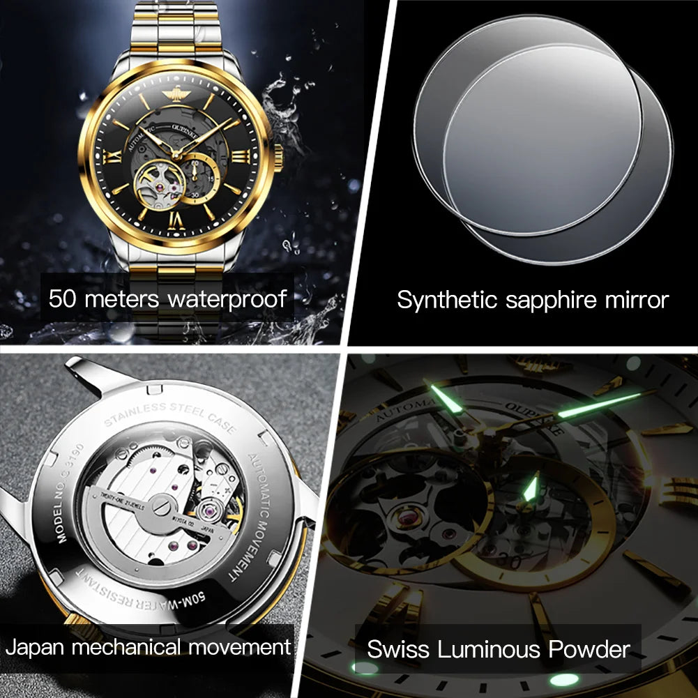OUPINKE 3190 Automatic Mechanical Watch for Men with Optima Design and Sapphire Crystal Mirror Finish - DeRae's Shop For Goods