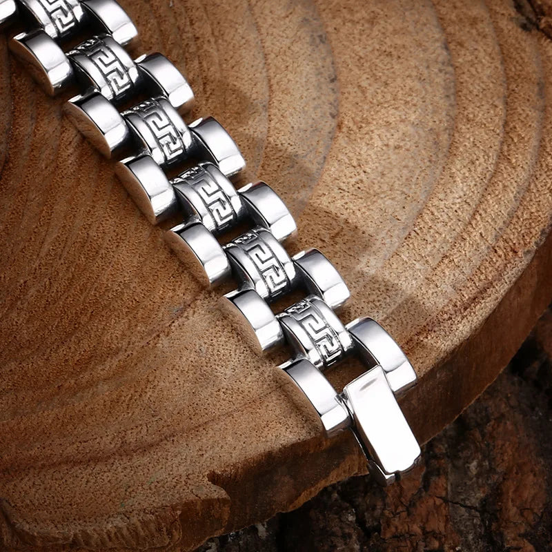 S925 Sterling Silver Bocai Vintage Personality Tank Chain "loop" Pattern Strap Bracelet