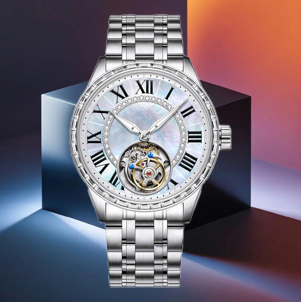 Raymondoya Original Tourbillon Watch- Fashion Men's Business Formal Luxury Skeleton Manual Mechanical Watch.