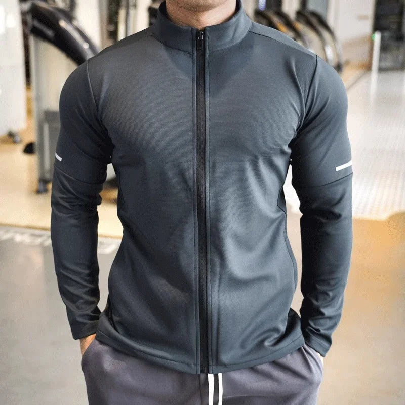 Men's Sports Fitness Casual Tops Long Sleeve Stand Up Collar- Solid Color Jacket Jogging Workout Sweatshirt with Zip Long Sleeves.