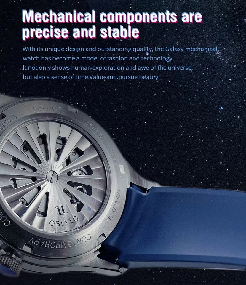 OBLVLO Men`s Automatic Watch- 42MM Design Mechanical Wristwatch Luminous Rotatable Circular Dial 50m Waterproof Sapphire Mirror