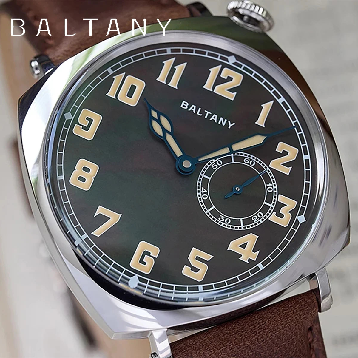 Baltany 1921 Classic ST1701 Men's Automatic Mechanical Watch- Luxury Sapphire Stainless Steel Leather Waterproof 5Bar Retro Glow