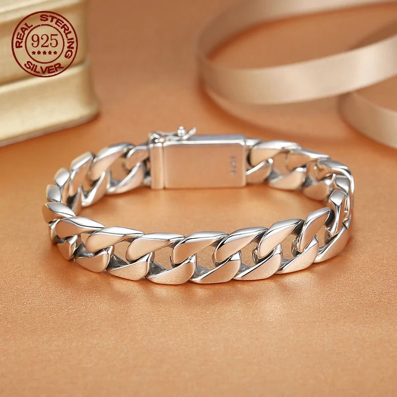 Solid S925 Sterling Silver Bracelet 7MM 8MM 10MM Punk Argent- 925 Silver Jewelry Never Fade Men Jewelry Gifts Past Test