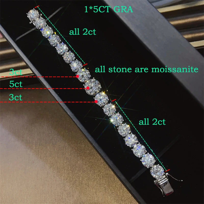 Smyoue 5CT Gradient Moissanite Tennis Bracelets Unisex- Full Diamond Luxury Big-Stone Chain Sterling Silver 925 Jewelry