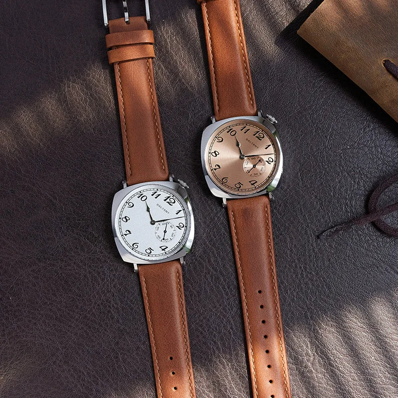 Baltany 1921 Vintage Homage Watch S4046 Sub-second Seagull 1701 Cockeyed Salmon Dial Square Case Men Stainless Steel Wristwatch