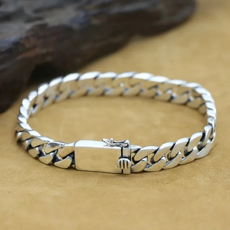 Solid S925 Sterling Silver Bracelet 7MM 8MM 10MM Punk Argent- 925 Silver Jewelry Never Fade Men Jewelry Gifts Past Test