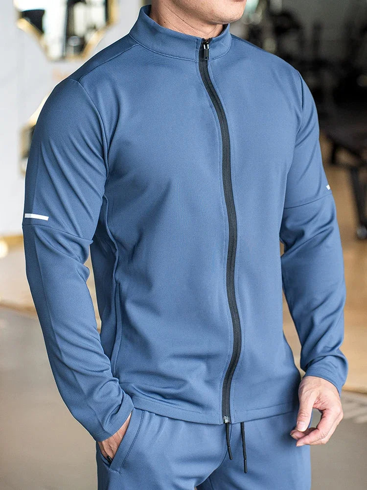 Men's Sports Fitness Casual Tops Long Sleeve Stand Up Collar- Solid Color Jacket Jogging Workout Sweatshirt with Zip Long Sleeves.