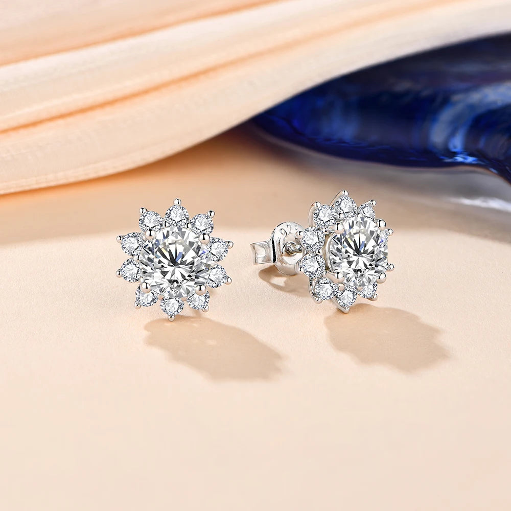 Snowflake Stud Earrings 925 Sterling Silver Jewelry 6.5mm 1.0 Carat Diamond Moissanite Earrings - DeRae's Shop For Goods
