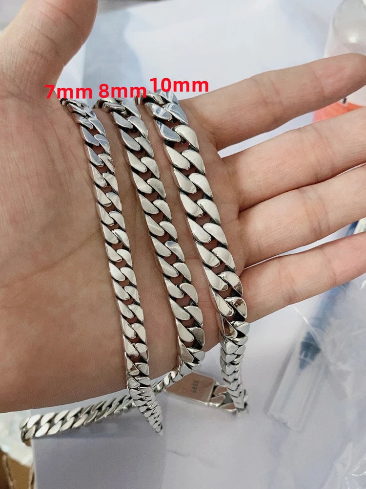 Solid S925 Sterling Silver Bracelet 7MM 8MM 10MM Punk Argent- 925 Silver Jewelry Never Fade Men Jewelry Gifts Past Test