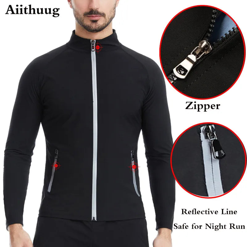 Aiithuug Sauna Sweat Jackets with Zipper Pockets Sauna Suit for Men- Sweat Zipper Long Sleeve Workout Jacket Men's Body Shaper