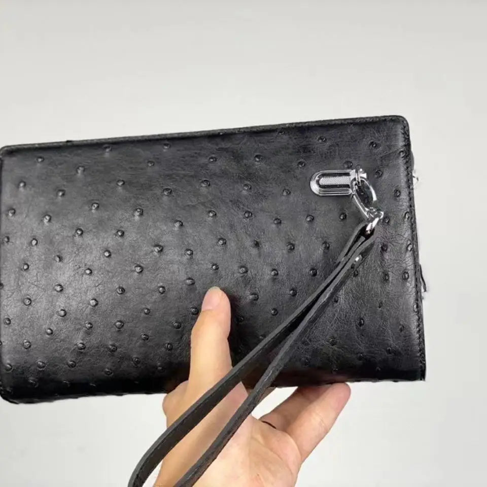 New Fashion Business Men's Clutches Ostrich Skin Wallet- Real Leather Long Organizer Wallet Men Brand Luxury Card Holder Purse