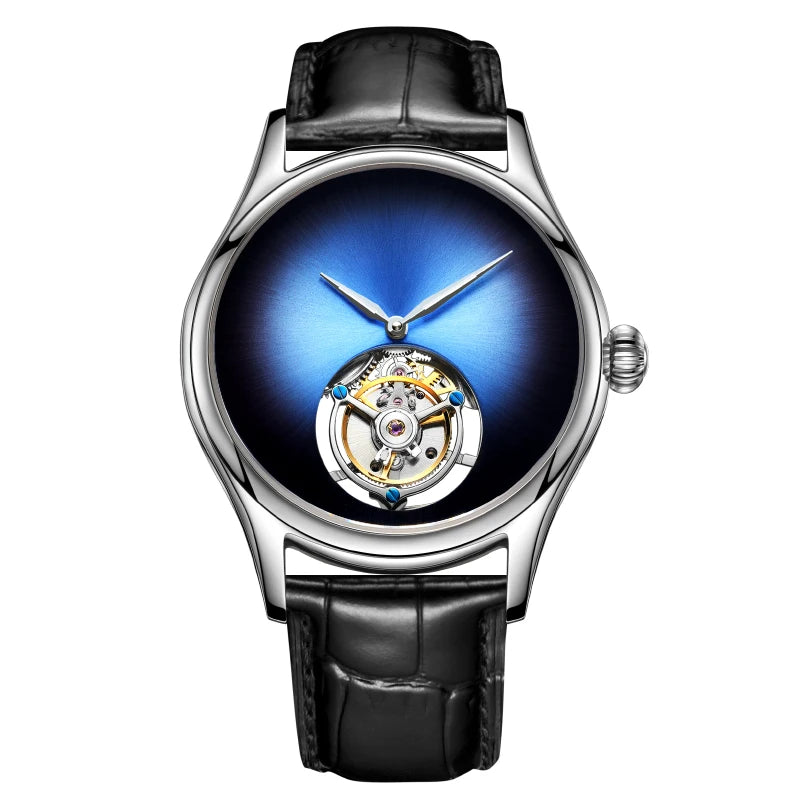 AESOP Men's Luxury Central Manual Tourbillon Mechanical Watch- Gradient Aurora Simple Advanced Light Luxury 3Bar Waterproof Watch