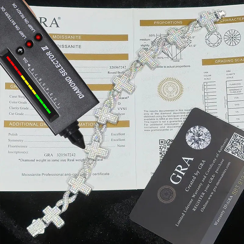 TUHE High Quality Classic Unisex Cross Bracelet Moissanite- 925 Silver Bracelet Hip Hop Jewelry