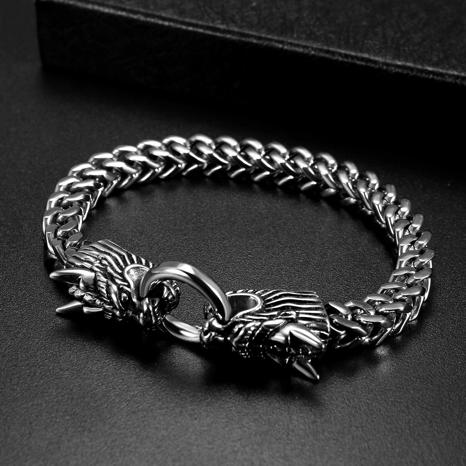 Boniskiss Viking Gothic Heavy Double Dragon Head Men's Stainless Steel Punk Chain Link