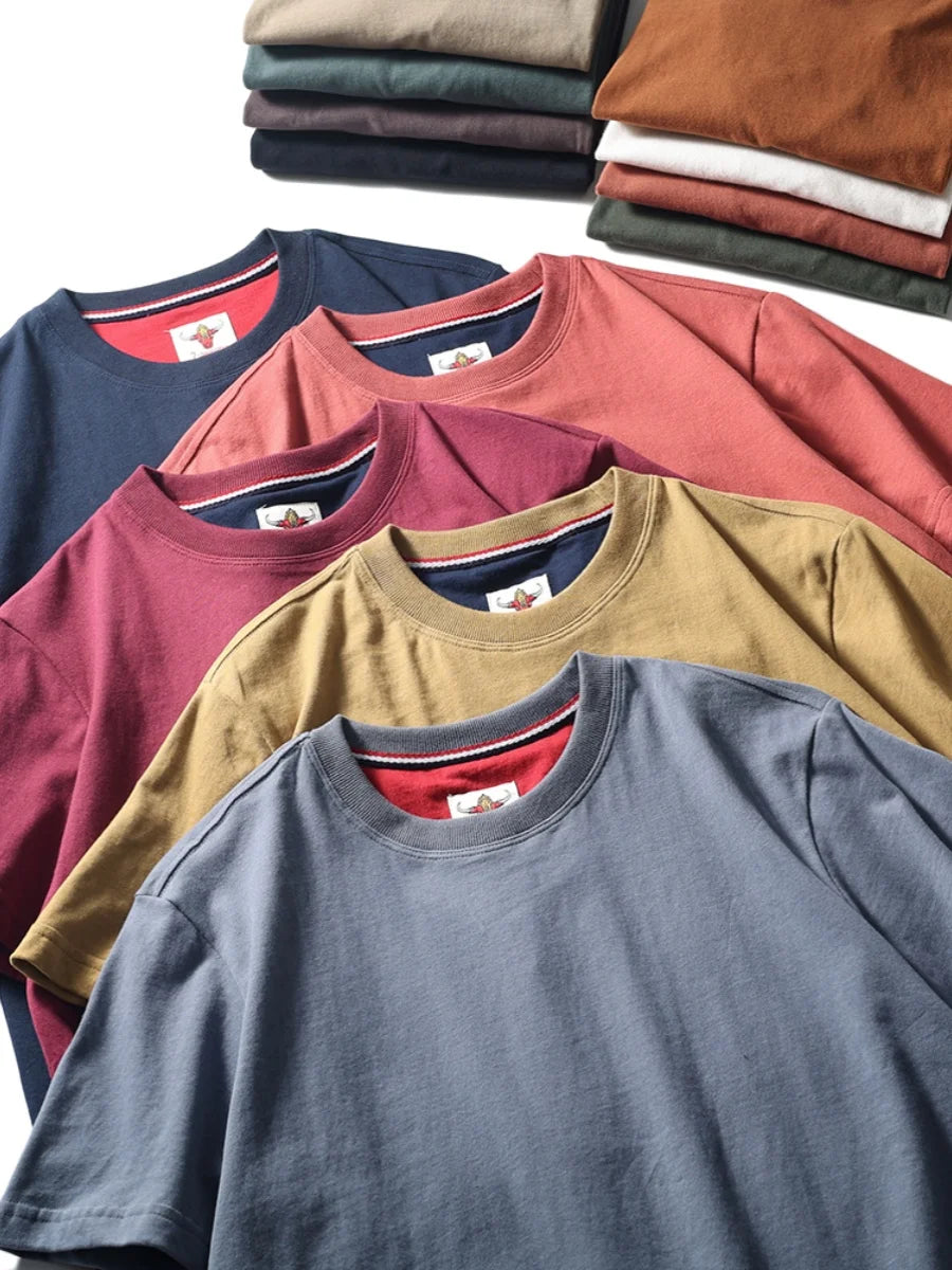 220g 100% Cotton Retro Printed T Shirts for Men- Casual Half Sleeve Basic T-shirt for Young Motorcycle Males