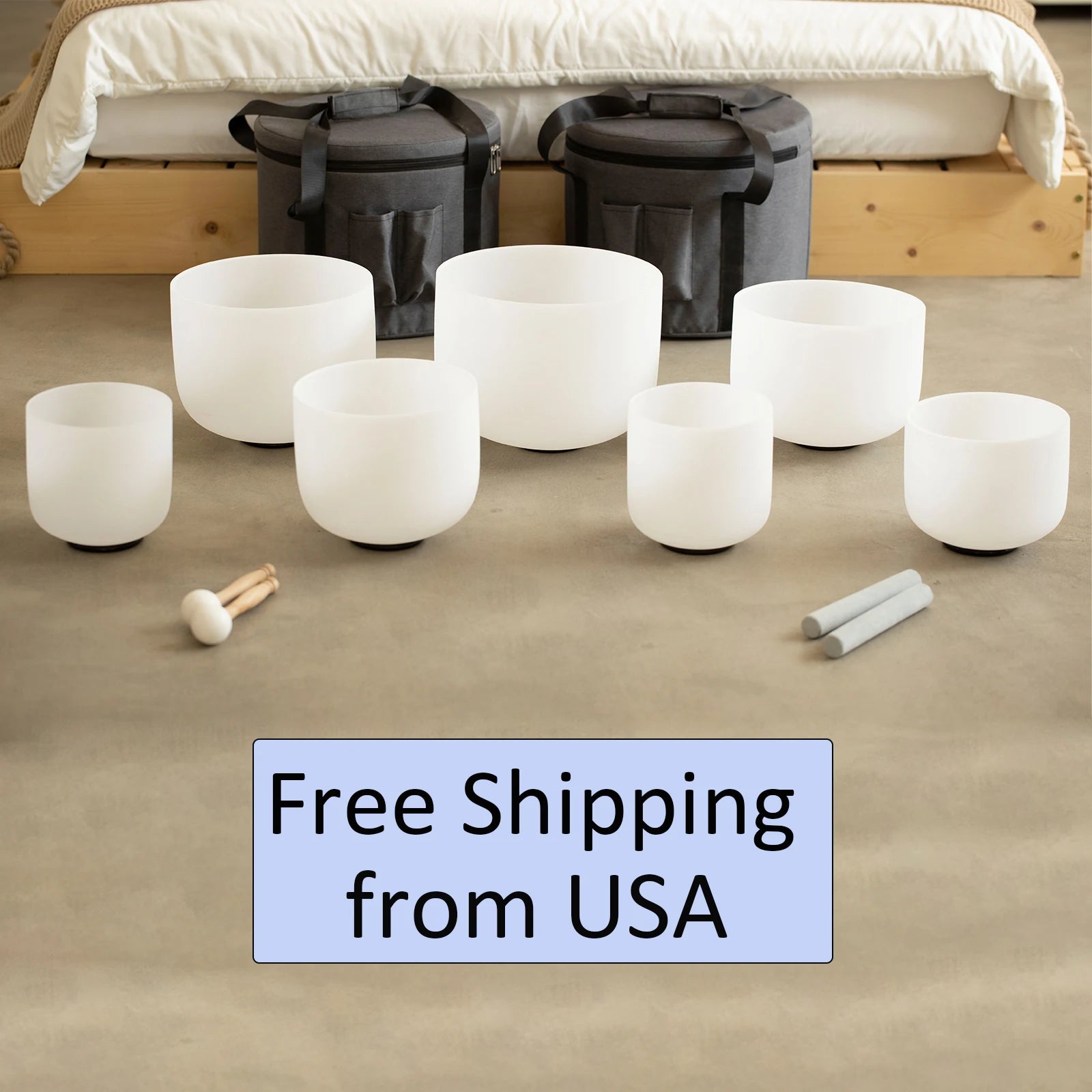 Hye-eun 7-12/6-12 Inch Crystal Singing Bowls Chakra Set of 7pcs with 2 Pcs Carrying Case for Yoga Musical Vibration Total - 7 Pcs