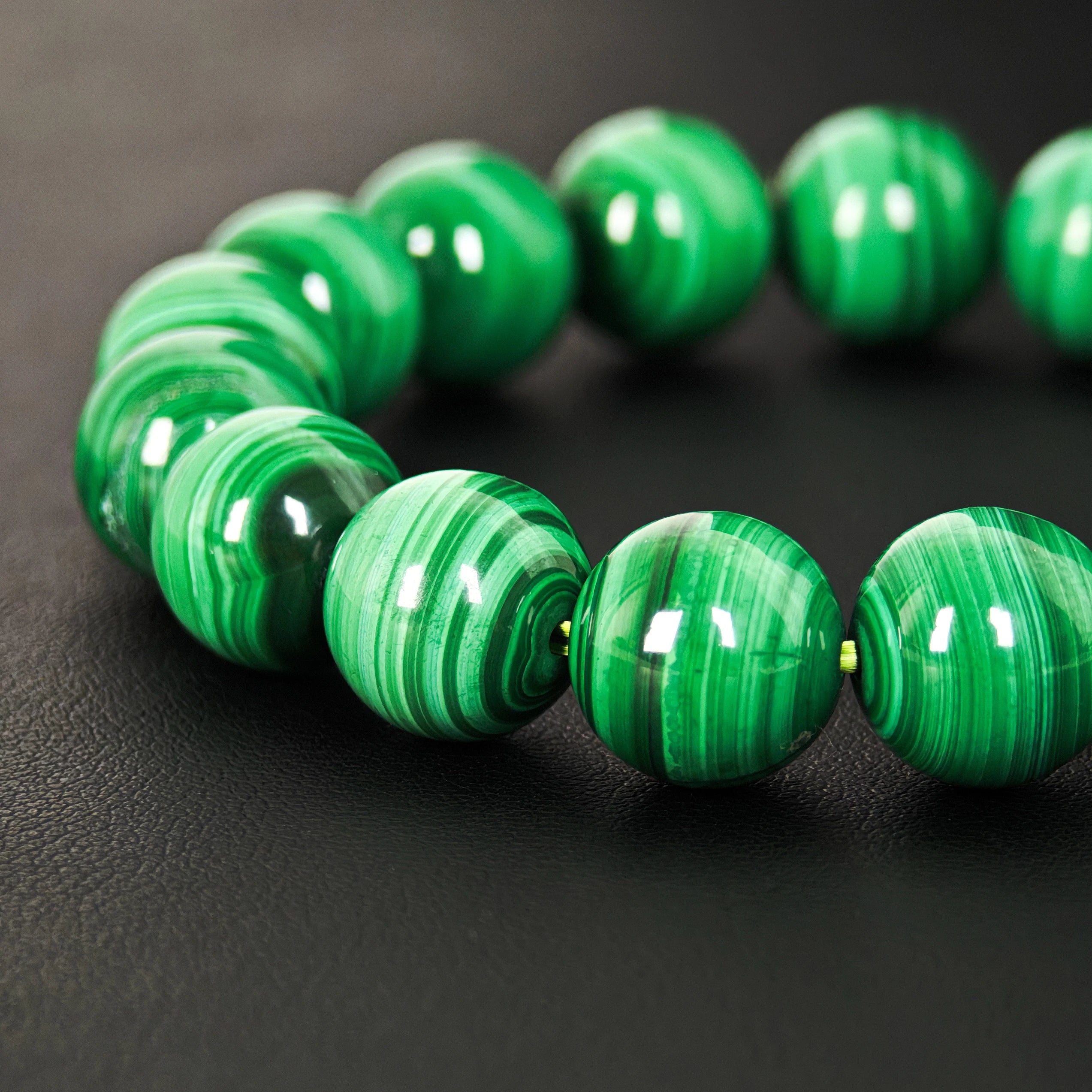 Natural Malachite Beaded Bracelet 6-12mm Multi-Size AAA Peacock Pattern Healing Stone -Unisex Jewelry