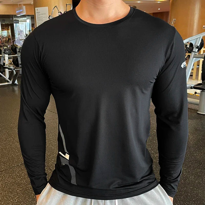 Shedao High Quality Running Sport Shirt- Men Fitness Compression Long Sleeve Upper Clothing Crew Neck Sweatshirt with Rash Guard Wicking