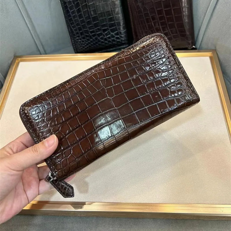 Authentic Real Crocodile Skin Men's Large Card Purse Long Wallet- Genuine Exotic Alligator Leather Male Phone Clutch Bag