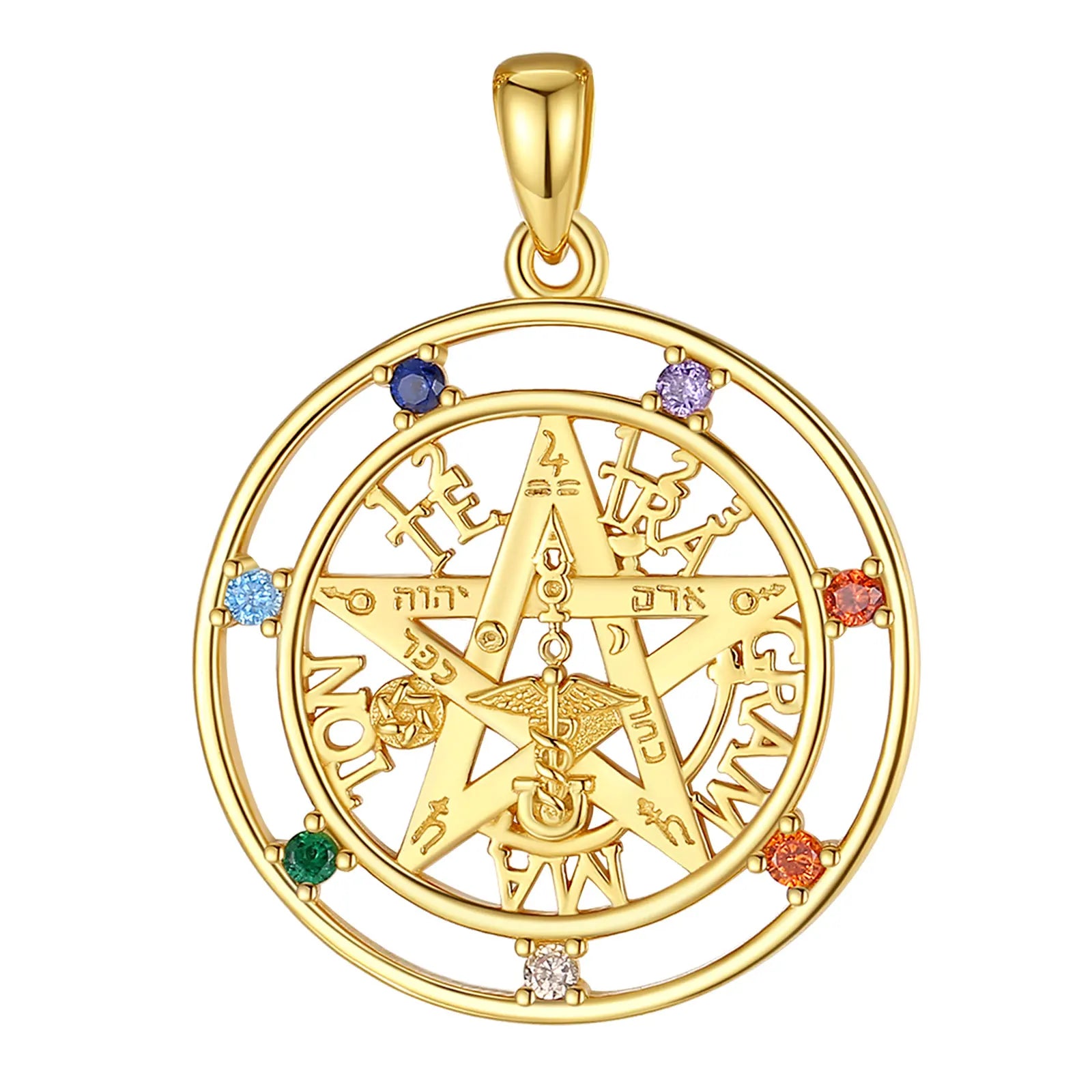 Eudora 925 Sterling Silver Pentagram Necklace Unisex - 18K Gold 7 Color Chakra Tetragrammaton Pendant Amulet Jewelry