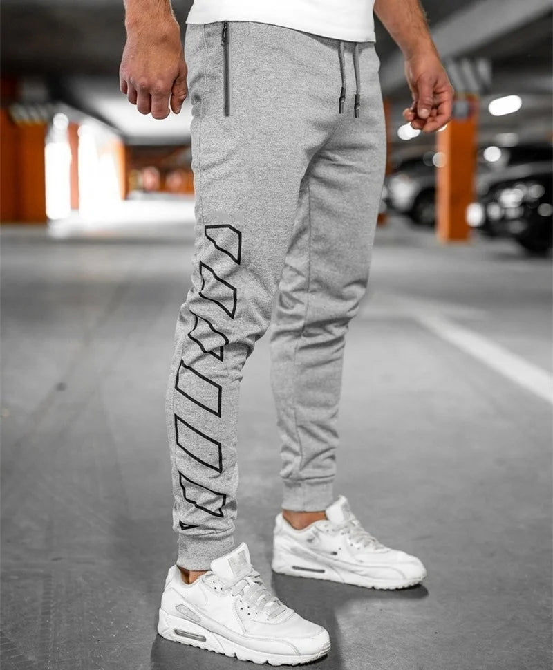 Kaierkang Zipper Pocket Men`s Comfortable Quick-dry Sweatpants- Trendy printing trousers Men Slim Fit Casual Sports Pants