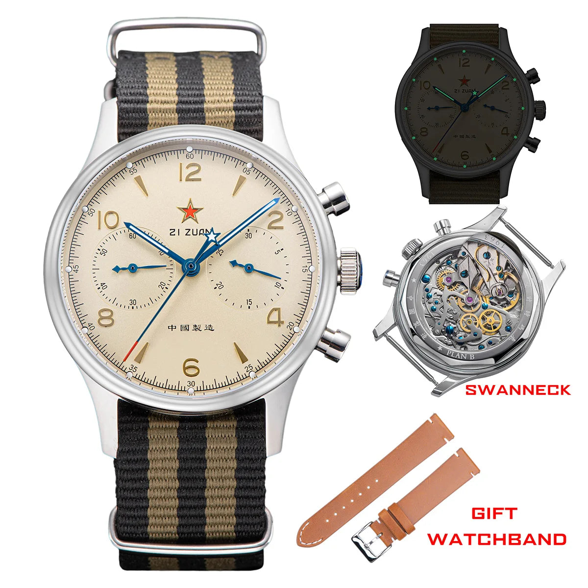 Das-Tianlei 38mm 1963 Men`s Watch Polit Chronograph Wristwatch ST1901 Mechanical Original Air Force 40mm Acrylic Reloj Hombre Tianjin Movement