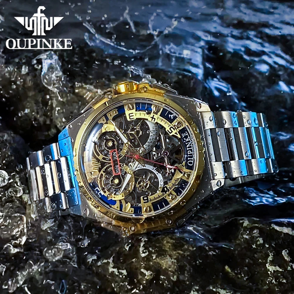 OUPINKE Original Brand & Italian Designer Men's Watches Waterproof Automatic Mechanical Watch Transparent Hollow out Wristwatch