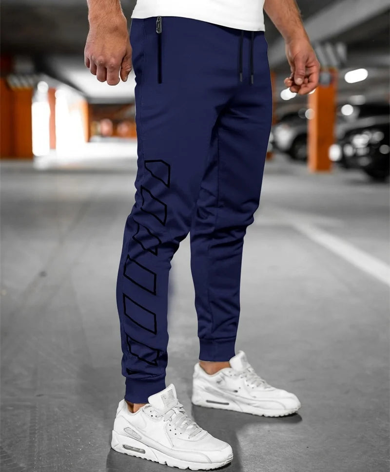 Kaierkang Zipper Pocket Men`s Comfortable Quick-dry Sweatpants- Trendy printing trousers Men Slim Fit Casual Sports Pants