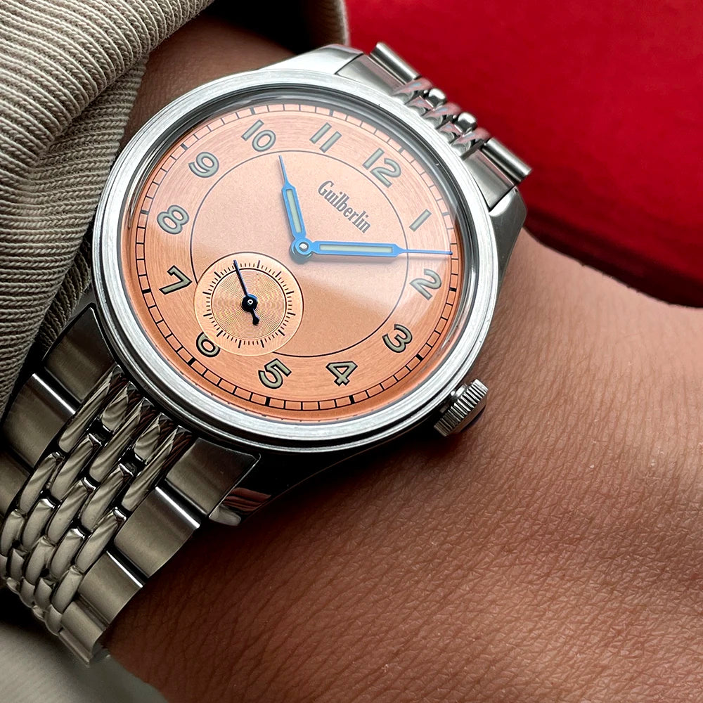 Guilberlin Vintage Men's Watch- Blue 38mm Diameter Hand-Wound Mechanical Movement Watch & Water Resistant