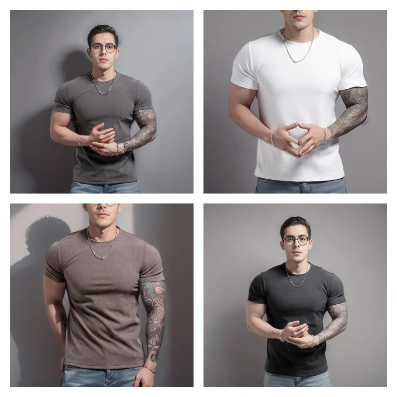 Men`s Short Sleeve Breathable Cotton T-Shirts- Sport Running Shirts, Slim Casual Gym Tops