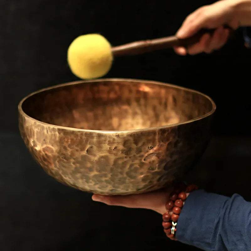 Large Tibetan Singing Malang Vintage Brass Bowl with Copper Set for Sound Healing Instrument Bonsai Meditation