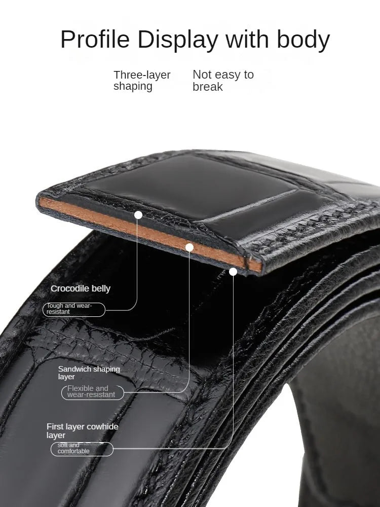 Real Crocodile Genuine Leather Men`s Black Designer Belt for Men lengthening length Male Strap customized Luxurious Trouser