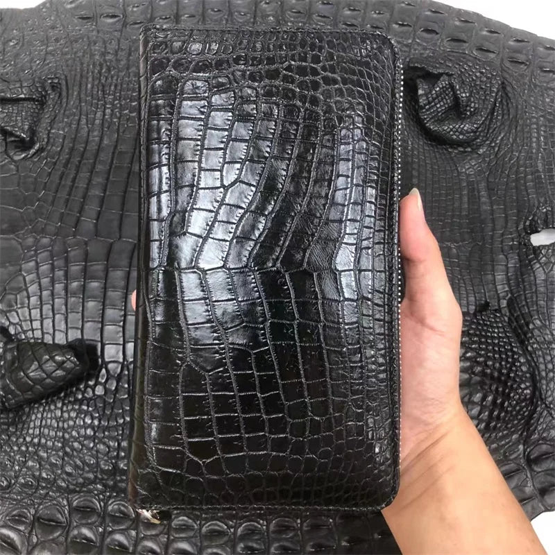 Authentic Real Crocodile Skin Men's Large Card Purse Long Wallet- Genuine Exotic Alligator Leather Male Phone Clutch Bag