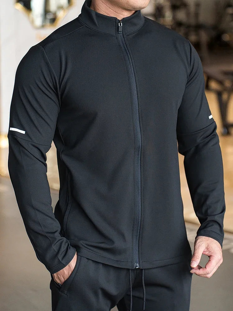 Men's Sports Fitness Casual Tops Long Sleeve Stand Up Collar- Solid Color Jacket Jogging Workout Sweatshirt with Zip Long Sleeves.