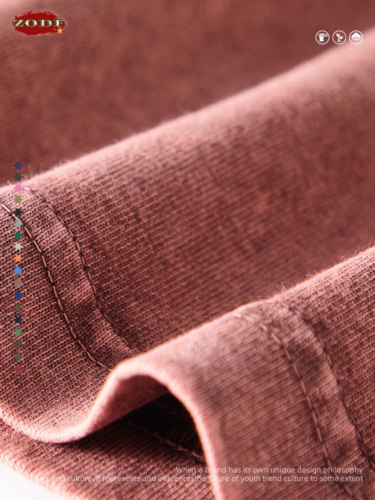 ZODF Men's Batik Washed 250gsm Retro Unisex Basic Loose Solid Cotton T-Shirt