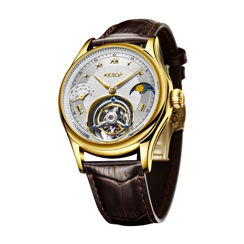 New 7027 Aesop Genuine Watch For Men- Multi-Function Tourbillon Moon Phase Brand Mechanical Men's Watches Luxury Sapphire Mirror