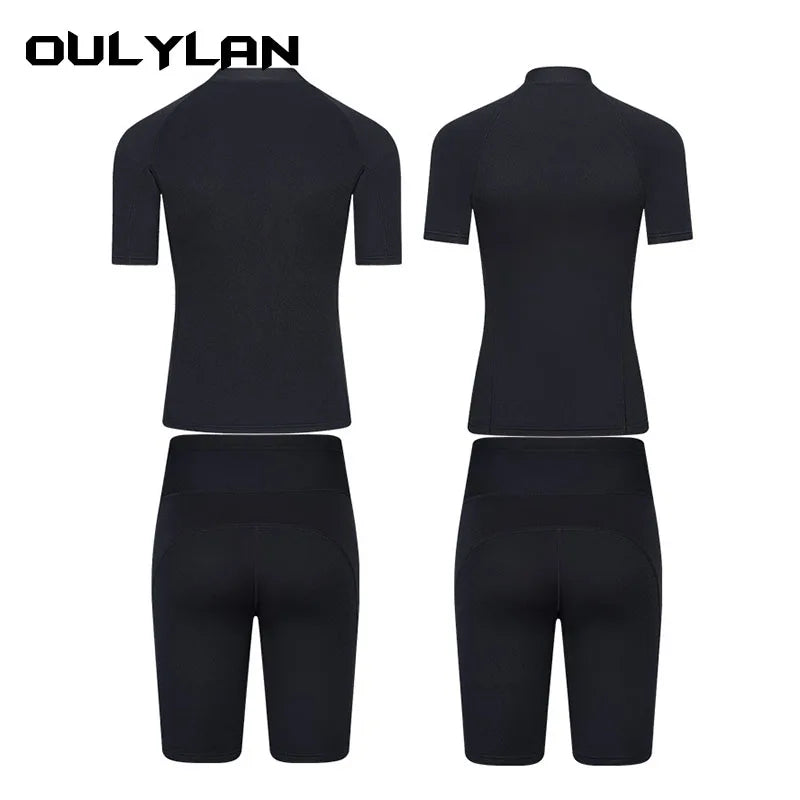 Oulylan Men`s Neoprene Diving Spilt Wetsuit with Short Sleeves and Zipped Front Swimwear - DeRae's Shop For Goods