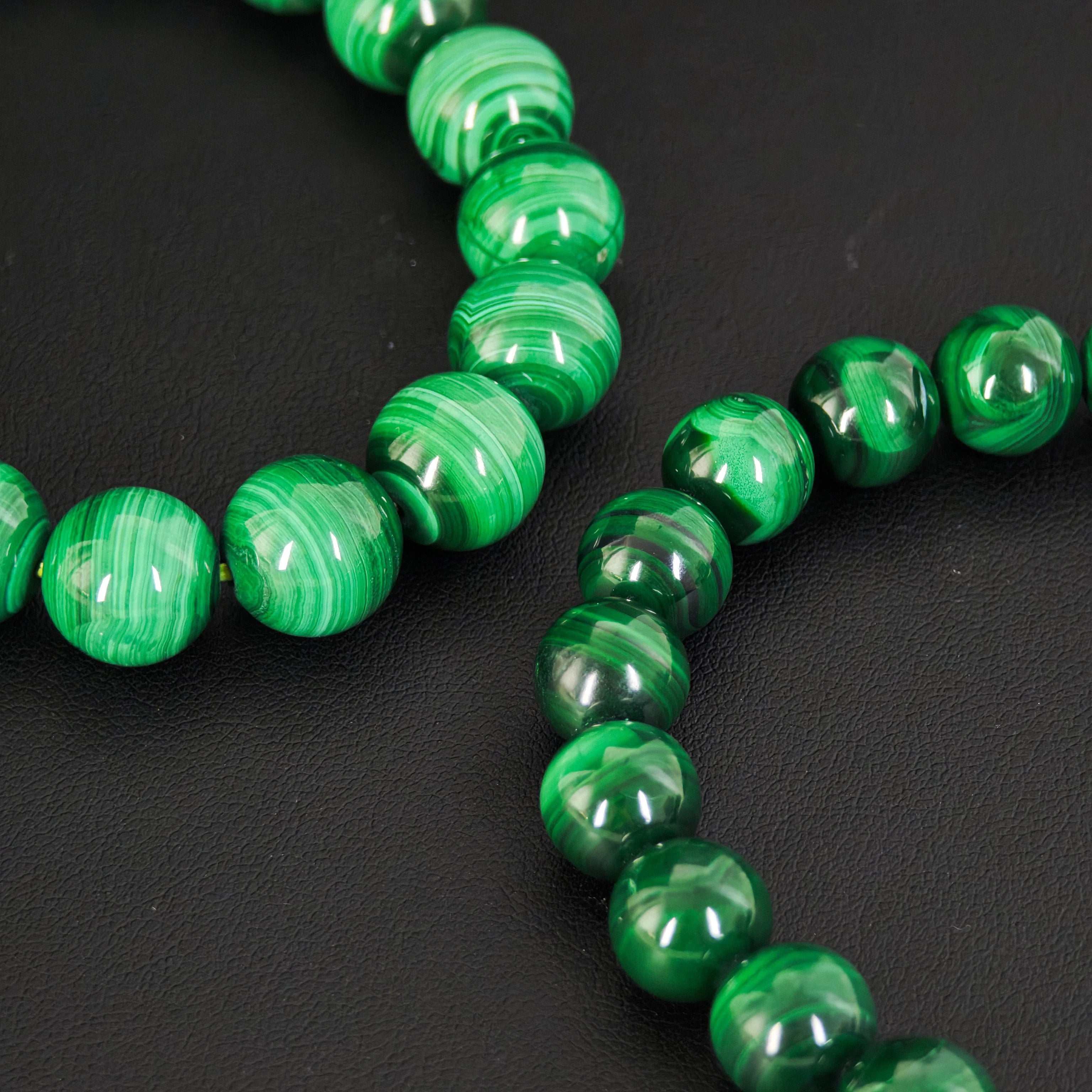 Natural Malachite Beaded Bracelet 6-12mm Multi-Size AAA Peacock Pattern Healing Stone -Unisex Jewelry
