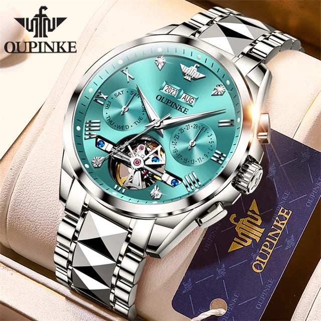 OUPINKE Original Automatic Mechanical Watch for Men- High-End Tourbillon Skeleton Men's Watches Top Luxury Dress Wristwatches