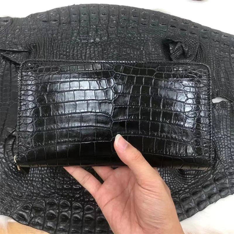 Authentic Real Crocodile Skin Men's Large Card Purse Long Wallet- Genuine Exotic Alligator Leather Male Phone Clutch Bag