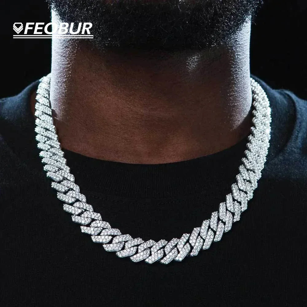 14mm Full Moissanite Cuban Link Necklace Bracelet GRA Certified 100% 925 Sterling Silver Hip Hop Cuban Jewelry for Men