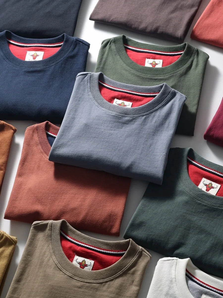 220g 100% Cotton Retro Printed T Shirts for Men- Casual Half Sleeve Basic T-shirt for Young Motorcycle Males