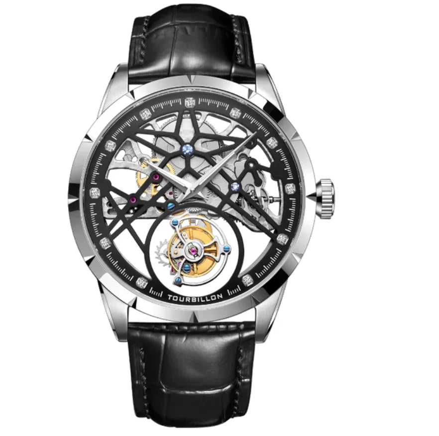 JINLERY Fashion Real Tourbillon Watch Luxury Skeleton Watches for Men- Wristwatch Male Clock- Relogio Masculino